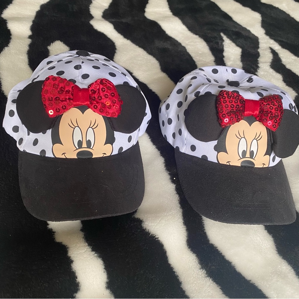 Set Of 2 Disney Minnie Mouse Ears Polka Dot Baseball Caps